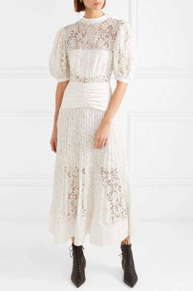 画像2: Self Portrait セルフポートレート  Satin Paneled Lace Midi Dress  (2)