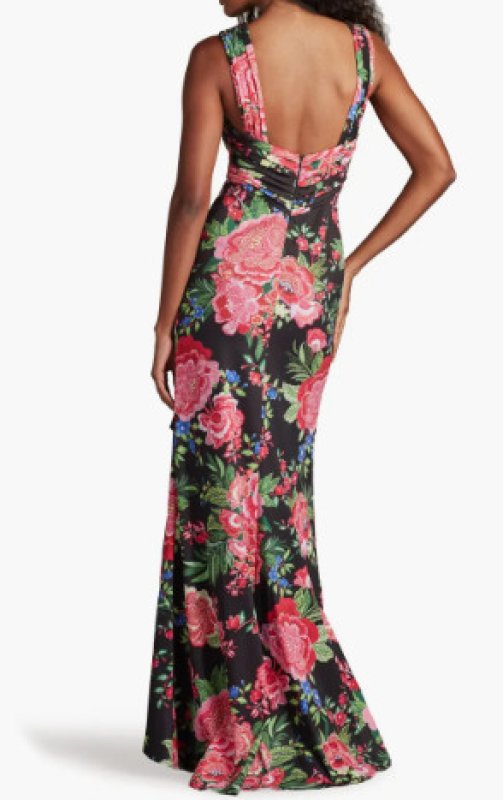 画像3: Tadashi Shoji  タダシショージ  Elarra Floral Waterfall Flounce Gown ブラック、ピンク系 (3)