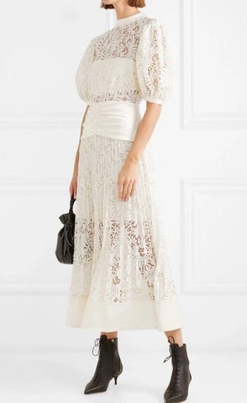 画像1: Self Portrait　セルフポートレート　 Satin Paneled Lace Midi Dress  (1)