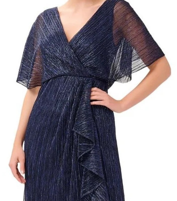 画像2: 限定セール！Adrianna Papell アドリアナパペル   Metallic V-Neck Evening Wrap Dress   05243 (2)