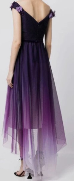 画像2: セール!Marchesa Notte マルケッサノッテ オフショルダーアップリケチュールドレス パープル  06261 (2)