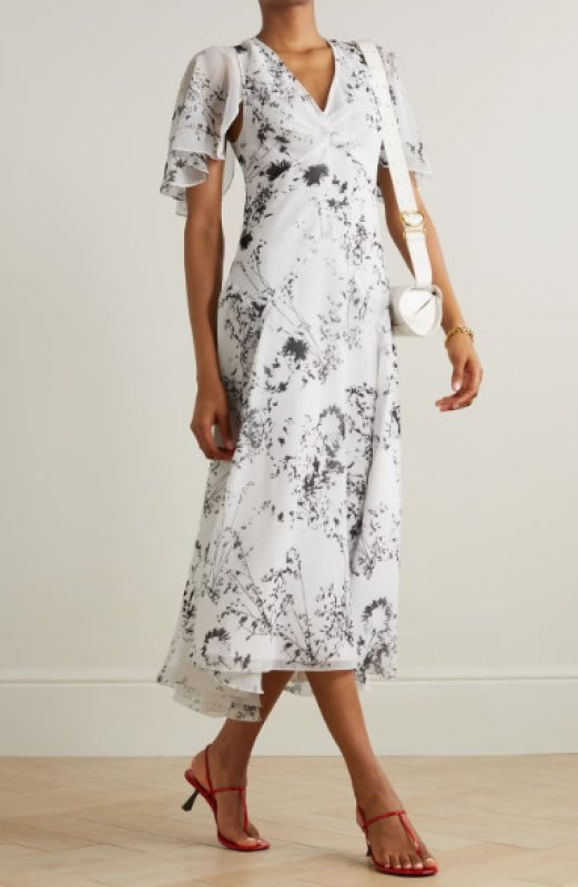 画像1: セール！VICTORIA BECKHAM  ヴィクトリアベッカム　Floral-print chiffon midi dress  05301 (1)