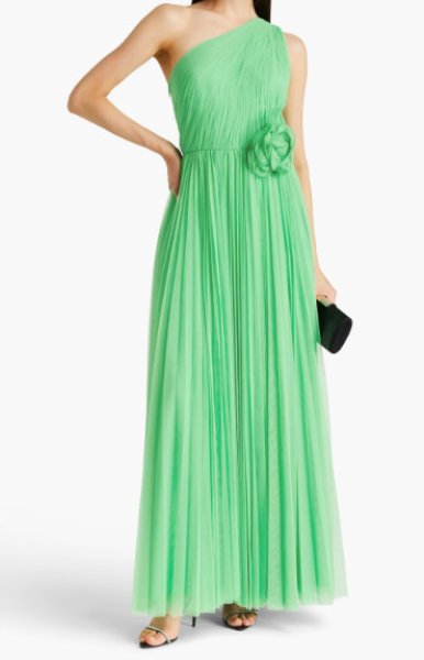 画像1: 5/15までセール！ZAC POSEN ワンショルダープリーツメッシュドレス (1)