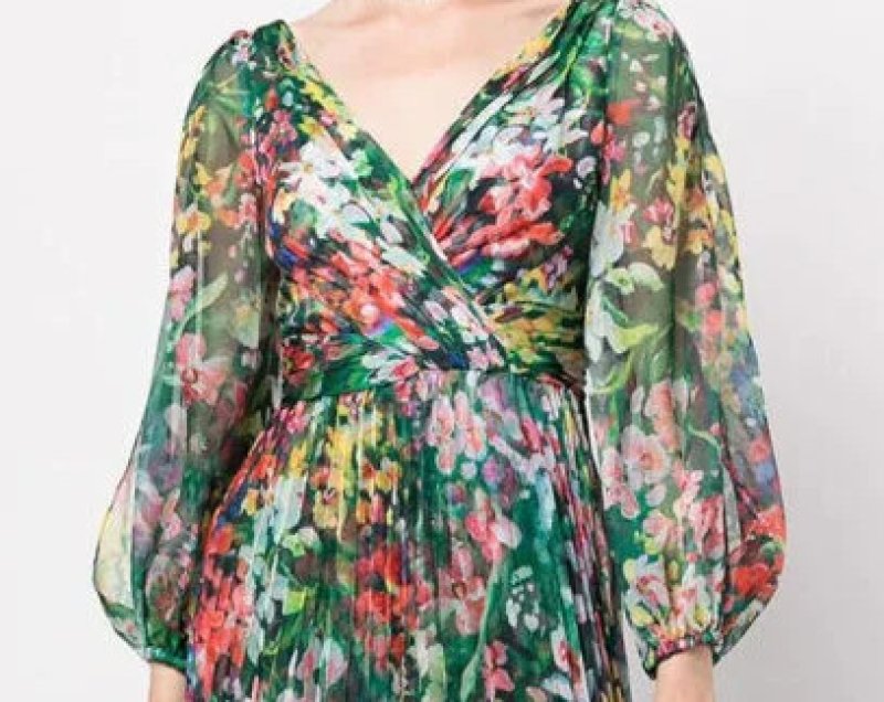 画像3: セール！Marchesa Notte マルケッサノッテ　Blue Pleated Floral Chiffon Dress  (3)