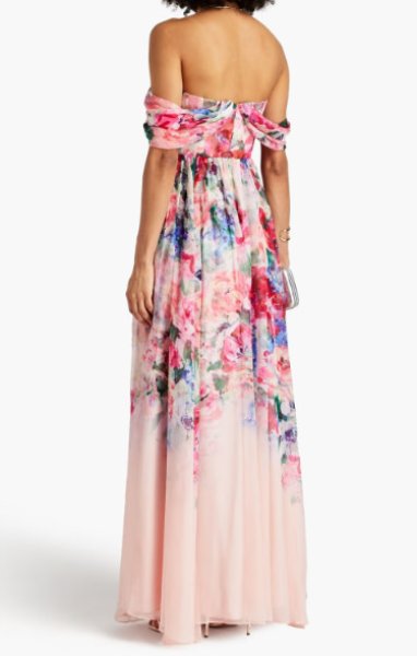 画像2: 限定セール！Marchesa Notte マルケッサノッテ　オフショルダードレープ花柄シフォンドレス  05031 (2)