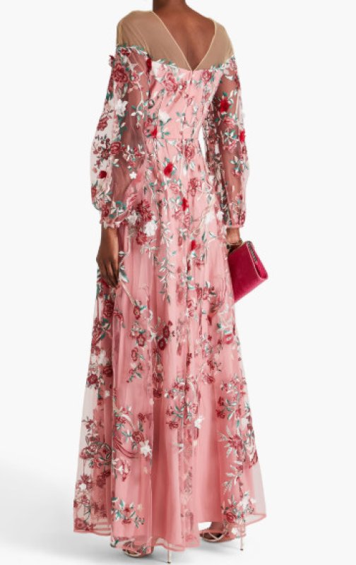 画像2:  セール！Marchesa Notte マルケッサノッテ　花柄刺繍チュールロングドレス  05044 (2)