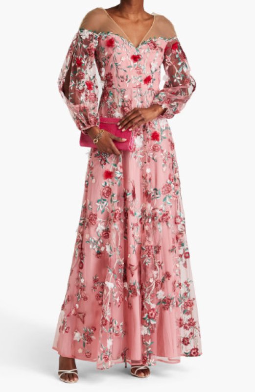 画像1:  セール！Marchesa Notte マルケッサノッテ　花柄刺繍チュールロングドレス  05044 (1)