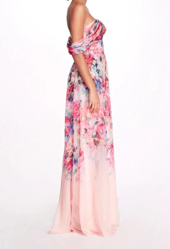 画像3: セール！Marchesa Notte マルケッサノッテ　オフショルダードレープ花柄シフォンドレス  05031 (3)
