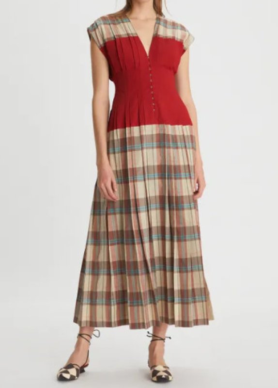 画像1: セール！Tory Burch トリーバーチ  Plaid Silk Claire McCardell Dress  06081 (1)