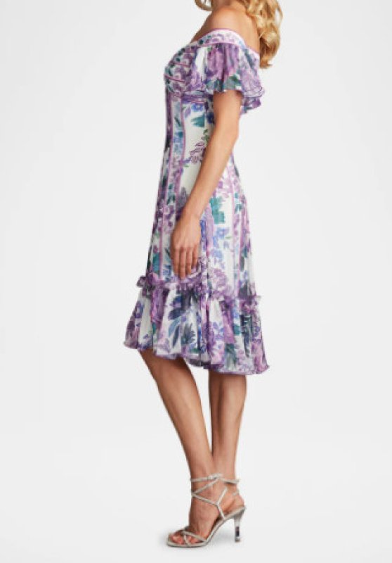 画像3: Tadashi Shoji  タダシショージ  　Breeze Floral Print Chiffon Dress  ホワイト、パープル系 (3)