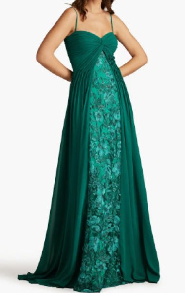 画像1: Tadashi Shoji  タダシショージ   Monte Chiffon Overlay Embroidered Gown　グリーン (1)