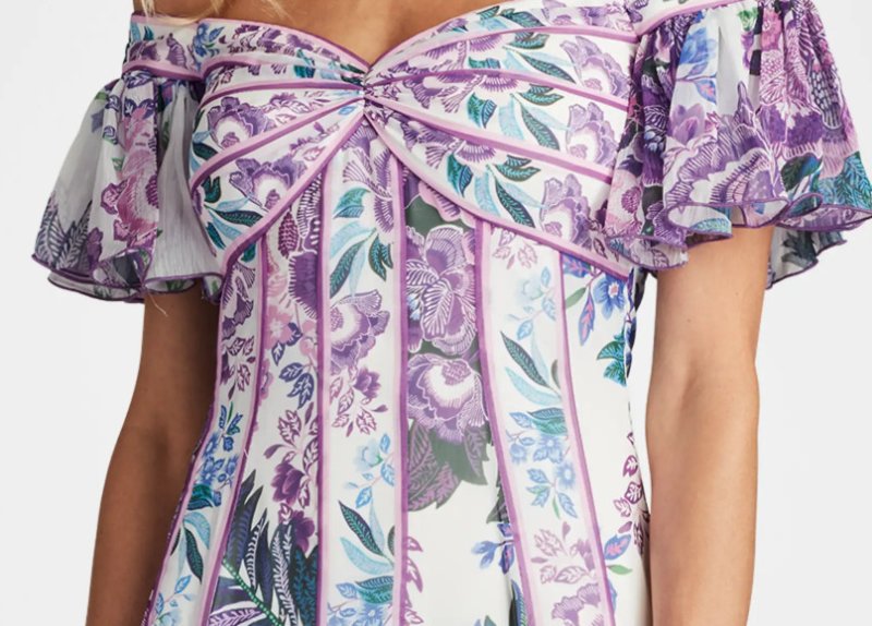 画像4: Tadashi Shoji  タダシショージ  　Breeze Floral Print Chiffon Dress  ホワイト、パープル系 (4)