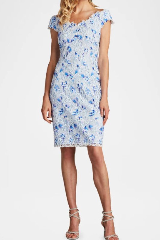 画像1: Tadashi Shoji  タダシショージ  Arid 3D Floral Embroidered Dress　  ホワイト、ブルー系 (1)