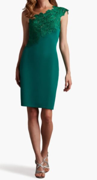 画像1: Tadashi Shoji  タダシショージ  　Reya One-Shoulder Embroidered Illusion Dress　グリーン (1)