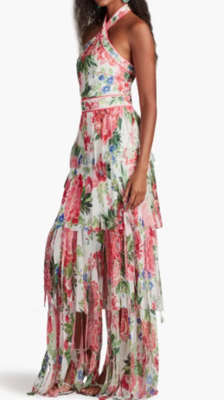 画像4: Tadashi Shoji  タダシショージ  Somaya Floral Print Fringe Gown　ホワイト、ピンク系 (4)