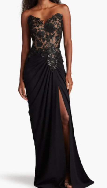 画像1: Tadashi Shoji タダシショージ   Dresden Draped Sequin Embroidered Gown 　ブラック (1)