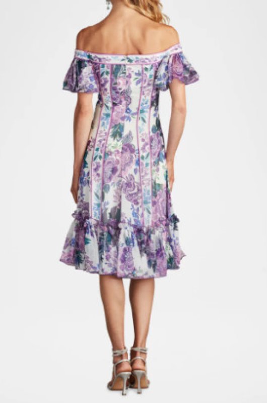 画像2: Tadashi Shoji  タダシショージ  　Breeze Floral Print Chiffon Dress  ホワイト、パープル系 (2)