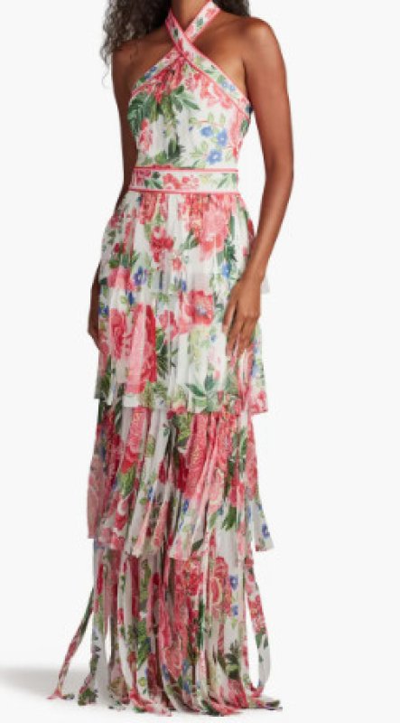 画像1: Tadashi Shoji  タダシショージ  Somaya Floral Print Fringe Gown　ホワイト、ピンク系 (1)