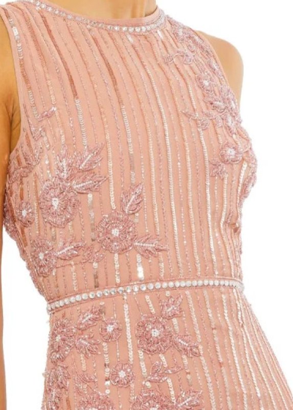 画像2: セール！Mac Duggal マックドゥガル　Striped Floral Embellish Sleeveless Midi Dress ピンク系  05151 (2)