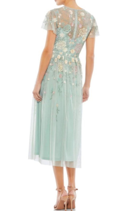 画像3: セール！Mac Duggal マックドゥガル　Embellished Illusion Butterfly Sleeve Midi Dress グリーン系  05261 (3)