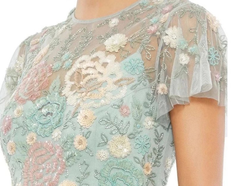 画像4: セール！Mac Duggal マックドゥガル　Embellished Illusion Butterfly Sleeve Midi Dress グリーン系  05261 (4)