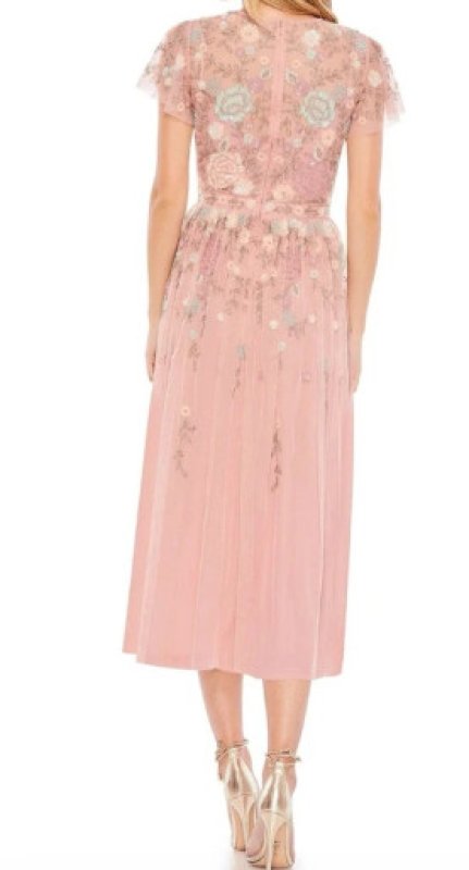 画像3: セール！Mac Duggal マックドゥガル　Embellished Illusion Butterfly Sleeve Midi Dress  ピンク系 05261 (3)