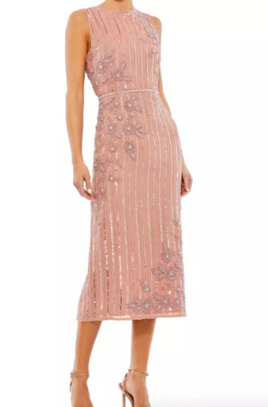 画像1: セール！Mac Duggal マックドゥガル　Striped Floral Embellish Sleeveless Midi Dress ピンク系  05151 (1)