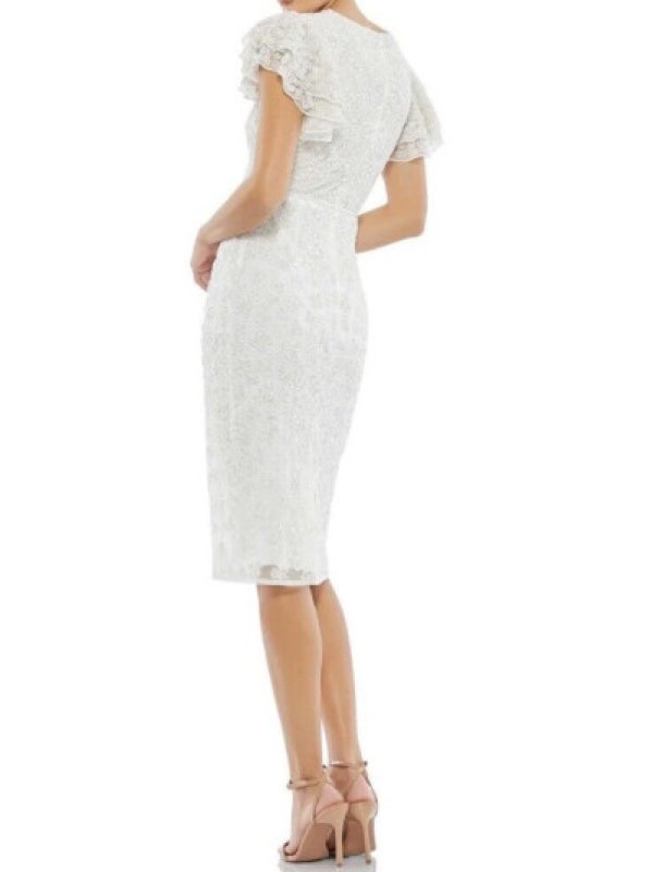 画像2: セール！Mac Duggal マックドゥガル　 Flounce Sleeve Beaded Midi Dress ホワイト  05171 (2)