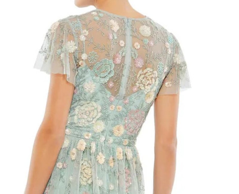 画像2: セール！Mac Duggal マックドゥガル　Embellished Illusion Butterfly Sleeve Midi Dress グリーン系  05261 (2)