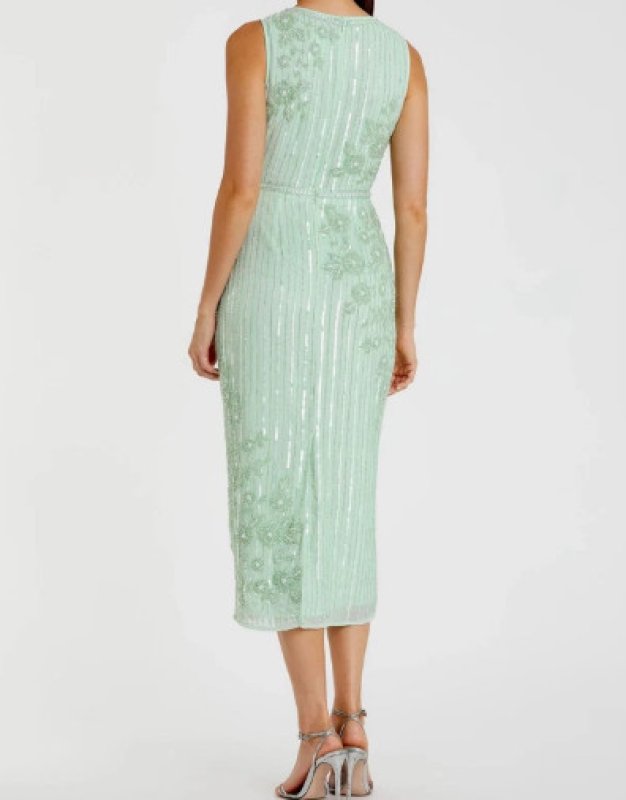 画像2: セール！Mac Duggal マックドゥガル　Striped Floral Embellish Sleeveless Midi Dress グリーン系  05151 (2)