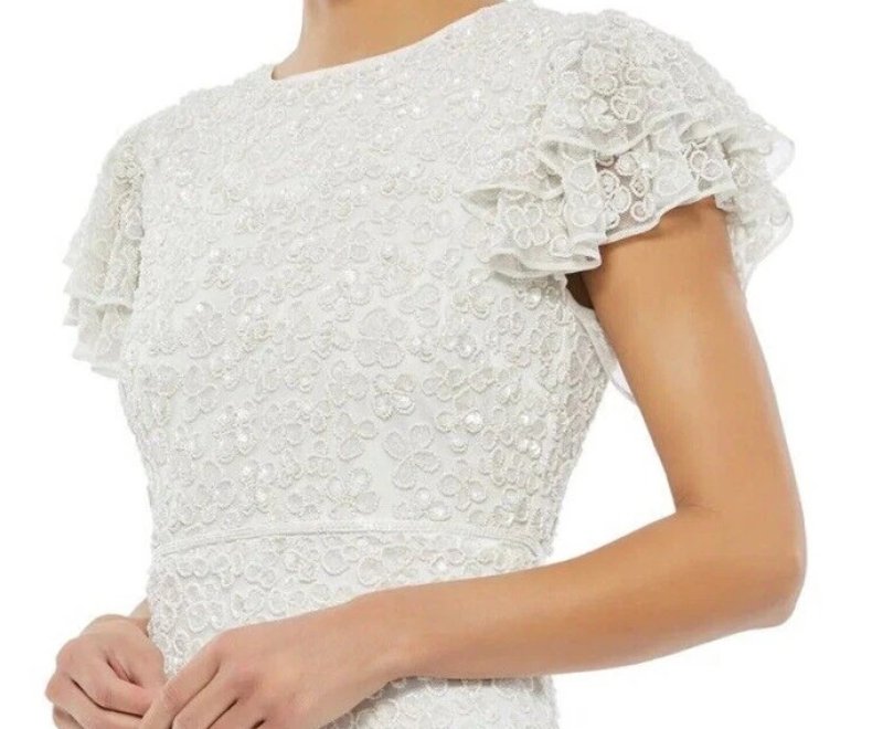 画像3: セール！Mac Duggal マックドゥガル　 Flounce Sleeve Beaded Midi Dress ホワイト  05171 (3)