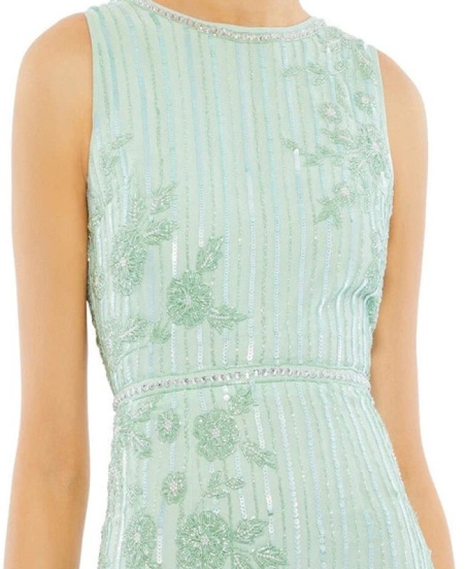 画像3: セール！Mac Duggal マックドゥガル　Striped Floral Embellish Sleeveless Midi Dress グリーン系  05151 (3)