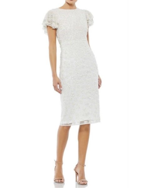 画像1: セール！Mac Duggal マックドゥガル　 Flounce Sleeve Beaded Midi Dress ホワイト (1)