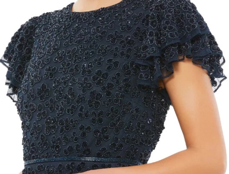 画像2: セール！Mac Duggal マックドゥガル　Floral Sequin Beaded Flutter Sleeves Midi Dress　ネイビー  05201 (2)