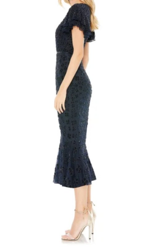 画像3: セール！Mac Duggal マックドゥガル　Floral Sequin Beaded Flutter Sleeves Midi Dress　ネイビー  05201 (3)