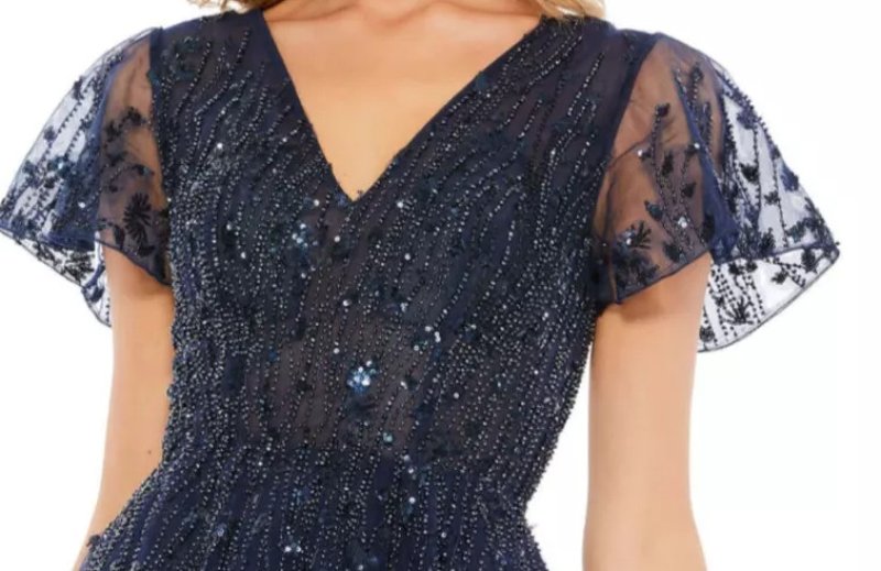 画像3: セール！Mac Duggal マックドゥガル　EMBELLISHED FLUTTER SLEEVE TEA-LENGTH DRESS　ネイビー系  05204 (3)