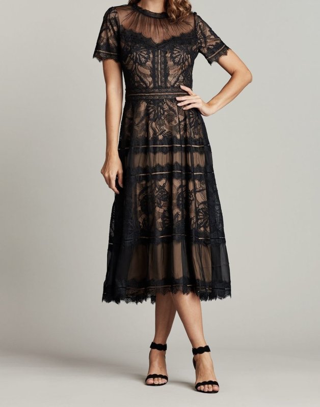 画像4: Tadashi Shoji タダシショージ   camilla Lace Tea-Length ドレス　ブラック (4)