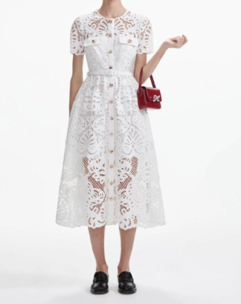 画像1: セール！【パリスヒルトン愛用】Self Portrait　セルフポートレート　Cotton Lace Button Midi Dress ホワイト (1)