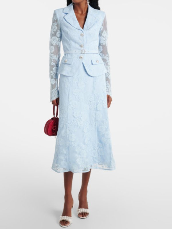 画像1: 限定セール！Self Portrait　セルフポートレート  Lace Tailored Midi Dress ブルー  06111 (1)