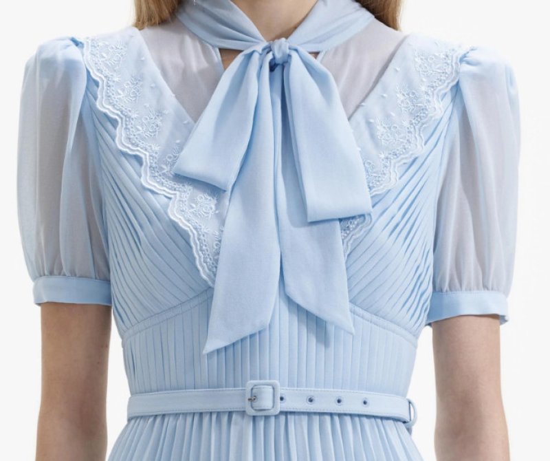 画像3: 限定セール！Self Portrait　セルフポートレート　Chiffon Bow Midi Dress  ブルー系   (3)