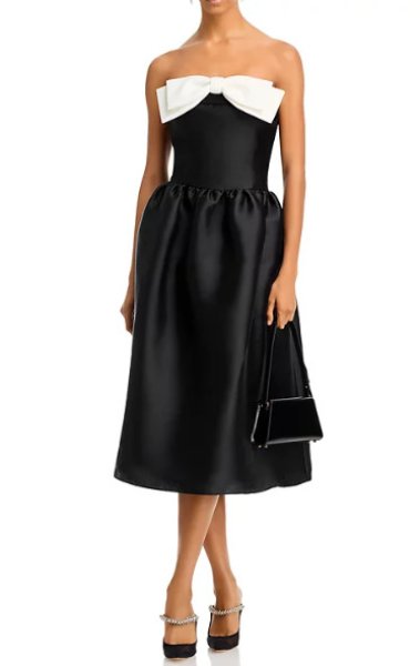 画像1: セール！ Self Portrait セルフポートレート　 Taffeta Contrast Bow Midi Dress (1)