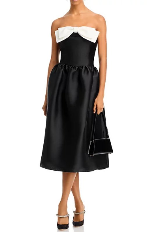 画像1: セール！ Self Portrait セルフポートレート　 Taffeta Contrast Bow Midi Dress  06254 (1)