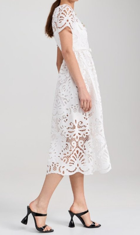 画像2: セール！【パリスヒルトン愛用】Self Portrait　セルフポートレート　Cotton Lace Button Midi Dress ホワイト  06091 (2)