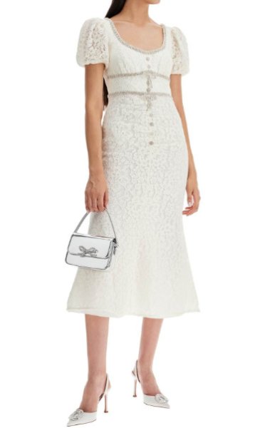 画像1: Self Portrait　セルフポートレート　Cream Lace Diamante Trim Midi Dress (1)