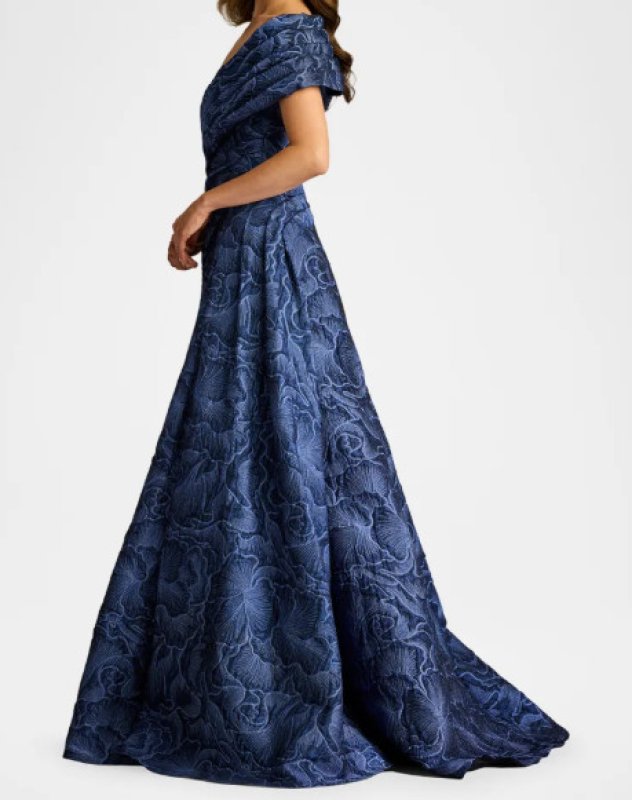 画像2: Tadashi Shoji  タダシショージ  Durant  花柄ジャガードドレス　ブルー系 (2)