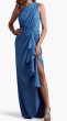 画像1: Tadashi Shoji タダシショージ  Lena ドレープワンショルダードレス　ブルー系 (1)