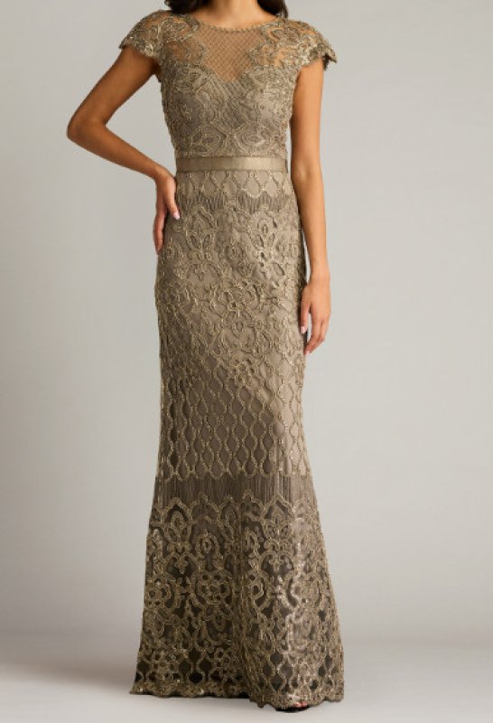 画像1: セール！Tadashi Shoji  タダシショージ　Miranda Sequin Embroidered Gown  Smoke Pearl  ベージュ系 (1)