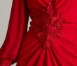 画像3:  Tadashi Shoji  タダシショージ　Sahana Bishop Sleeve Plunge Gown  レッド (3)