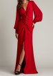 画像1:  Tadashi Shoji  タダシショージ　Sahana Bishop Sleeve Plunge Gown  レッド (1)