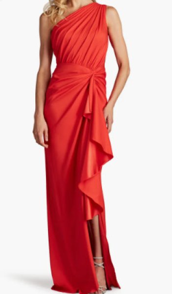 画像1: Tadashi Shoji タダシショージ  Lena ドレープワンショルダードレス　レッド系 (1)